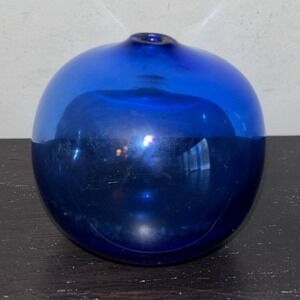 Intaglio Anton | Hand Blown | Cobalt Blue Glass Orb | Bud Vase | Oil Lamp | 2"
